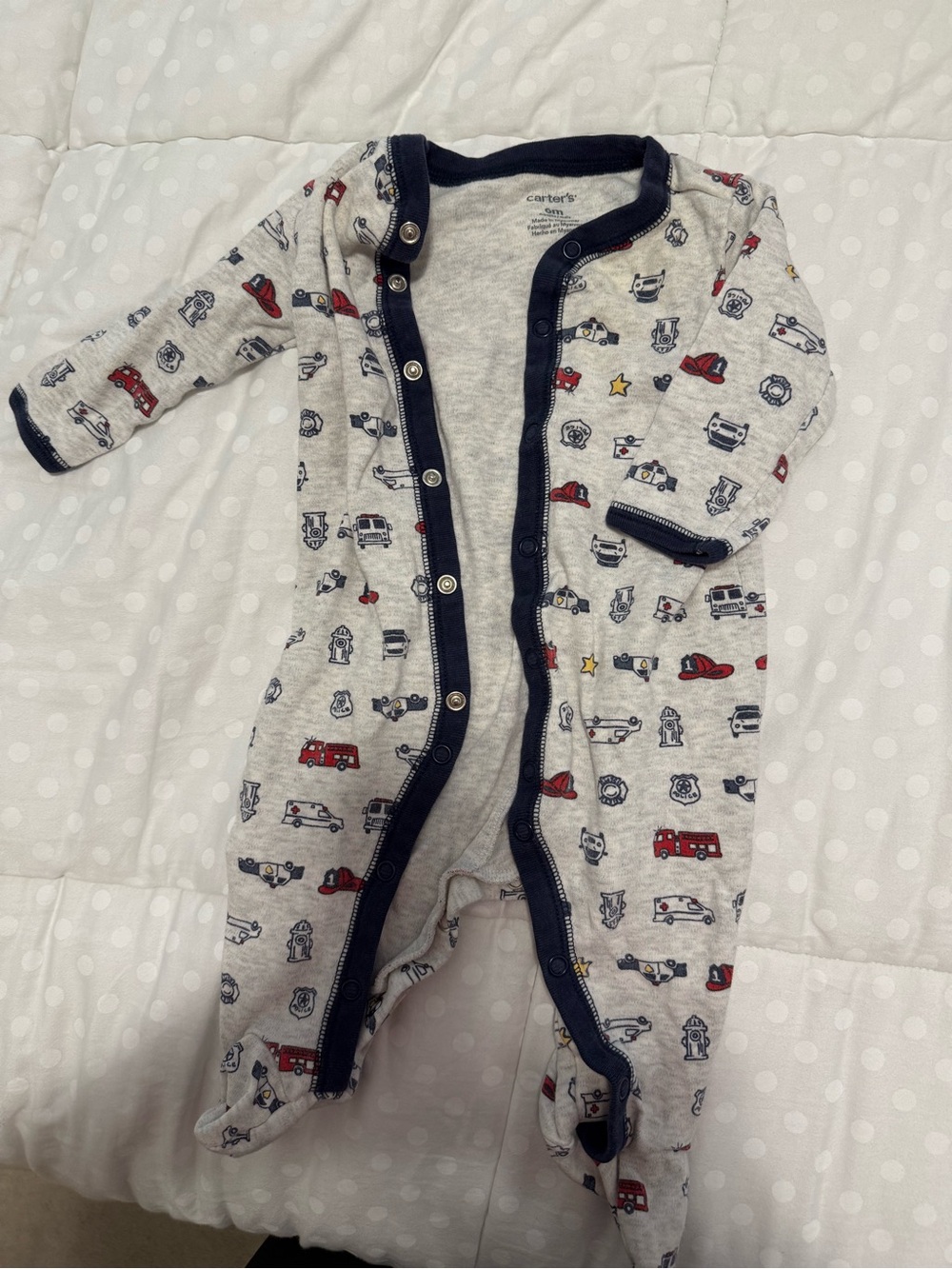 Carter's Heather Gray Footed One-Piece with Red & Navy Rescue Vehicle Print